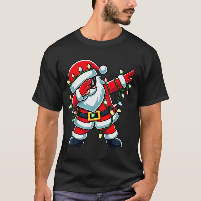 Dabbing Santa Xmas Lights Funny Christmas Men Wome T-Shirt (Front)