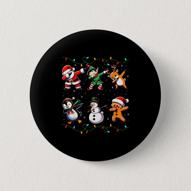 Dabbing Santa Xmas Lights Kids Girls Boys Christma 6 Cm Round Badge (Front)