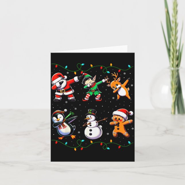 Dabbing Santa Xmas Lights Kids Girls Boys Christma Card (Front)