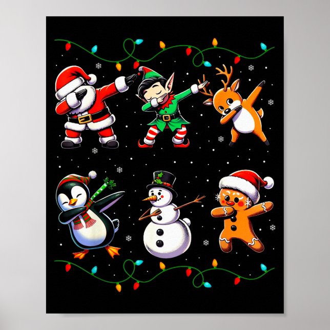 Dabbing Santa Xmas Lights Kids Girls Boys Christma Poster (Front)