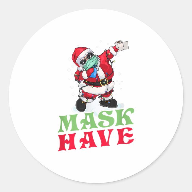 Dabbing Santa XMas Wearing Mask Christmas Gi Classic Round Sticker (Front)