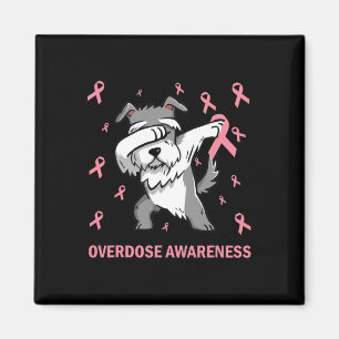 Dabbing Schnauzer Pink Ribbon - Overdose Awareness Magnet