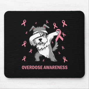 Dabbing Schnauzer Pink Ribbon - Overdose Awareness Mouse Pad
