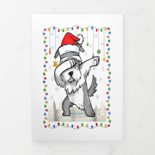 Dabbing Schnauzer Santa Light Christmas Tri-Fold Announcement