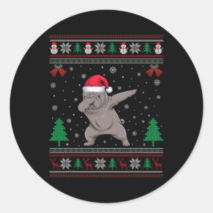 Dabbing Shar Pei Dog Santa Hat Boys Girls Kids Chr Classic Round Sticker