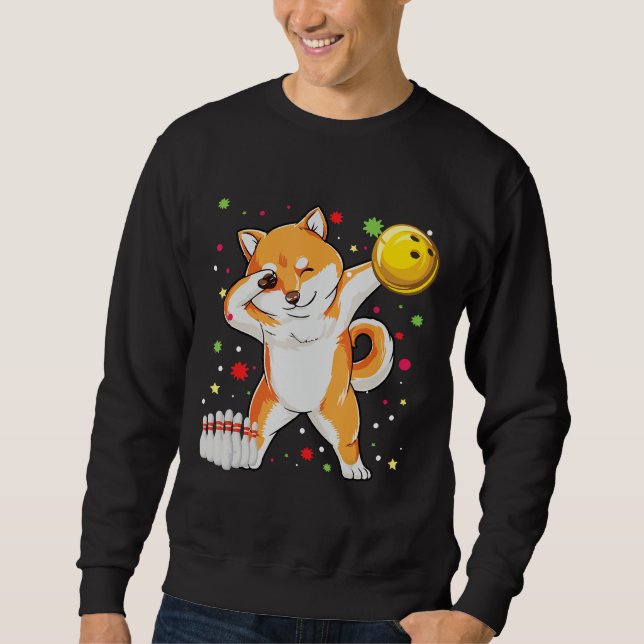 Dabbing Shiba Bowling Funny Bowling Gifts Sweatshirt (Front)