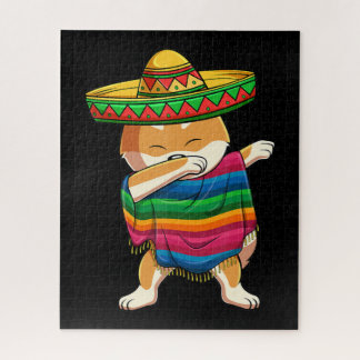 Dabbing Shiba Inu Poncho Sombrero Cinco De Mayo Jigsaw Puzzle
