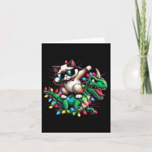 Dabbing Siamese Cat Xmas Lights Dinosaur T Rex Kid Card