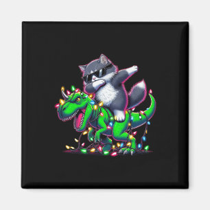 Dabbing Siberian Cat On Xmas Lights Dinosaur T Rex Magnet