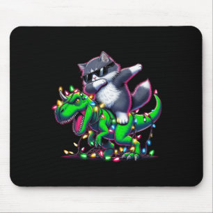 Dabbing Siberian Cat On Xmas Lights Dinosaur T Rex Mouse Pad
