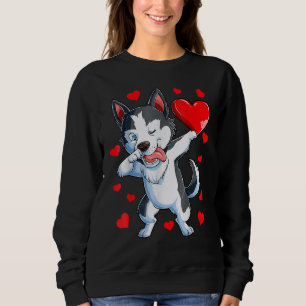 Dabbing Siberian Husky Heart Valentines Day Boys L Sweatshirt