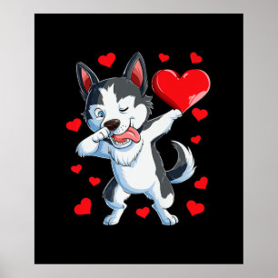 Dabbing Siberian Husky Heart Valentines Day Gifts Poster