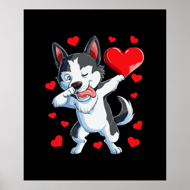 Dabbing Siberian Husky Heart Valentines Day Gifts Poster (Front)
