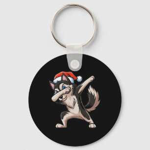 Dabbing Siberian Husky Santa Hat Christmas Dab Dan Key Ring