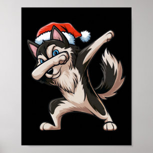 Dabbing Siberian Husky Santa Hat Christmas Dab Dan Poster