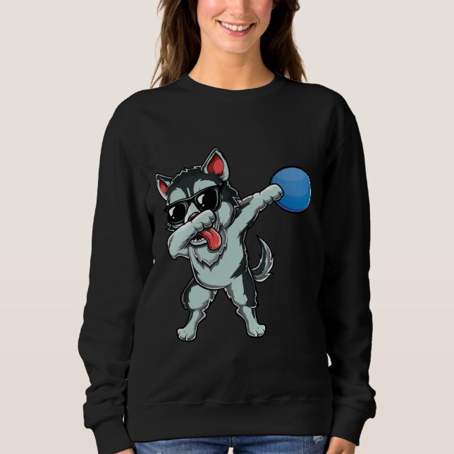 Dabbing Siberian Husky Wolf Dog Dab Cute Disc Golf Sweatshirt (Front)