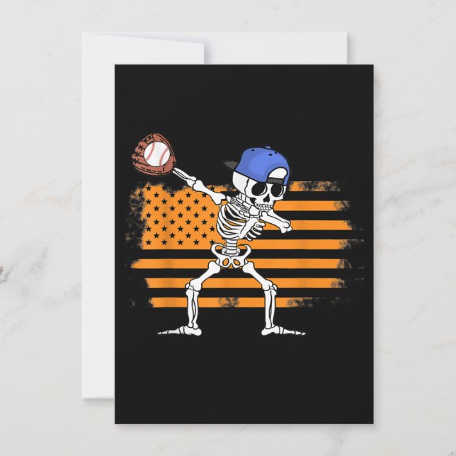 Dabbing Skeleton Baseball Funny Halloween Invitation (Front)