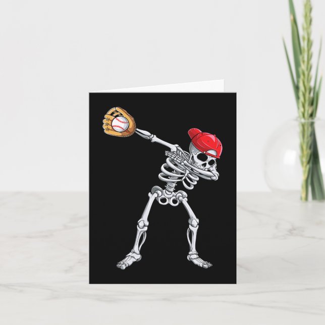 Dabbing Skeleton Baseball Halloween Player Catcher Card (Front)