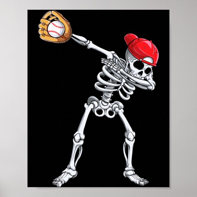 Dabbing Skeleton Baseball Halloween Player Catcher Poster (Front)