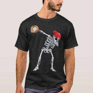 Dabbing Skeleton Baseball Halloween Player Catcher T-Shirt