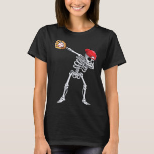 Dabbing Skeleton Baseball Halloween Player Catcher T-Shirt