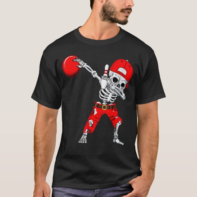 Dabbing Skeleton Bowling Ball  Halloween Boys Kids T-Shirt (Front)
