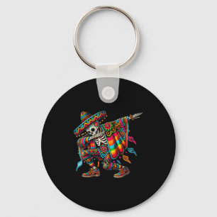 Dabbing skeleton cinco de mayo fiesta sombreros key ring