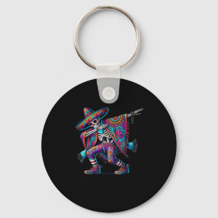 Dabbing skeleton cinco de mayo fiesta sombreros key ring