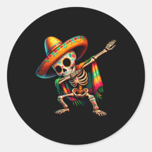 Dabbing Skeleton Cinco De Mayo Sombrero Poncho Mex Classic Round Sticker