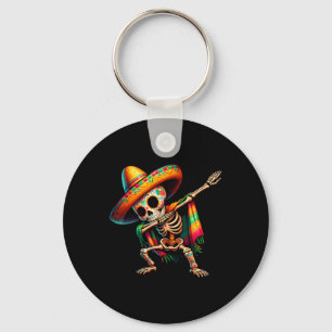 Dabbing Skeleton Cinco De Mayo Sombrero Poncho Mex Key Ring