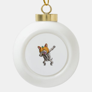 Dabbing Skeleton Corgi Cute Halloween Corgi Funny Ceramic Ball Christmas Ornament