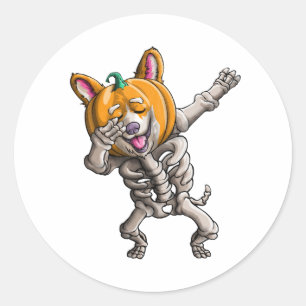 Dabbing Skeleton Corgi Cute Halloween Corgi Funny Classic Round Sticker