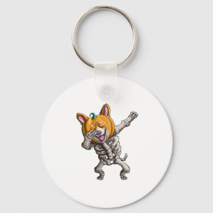 Dabbing Skeleton Corgi Cute Halloween Corgi Funny Key Ring