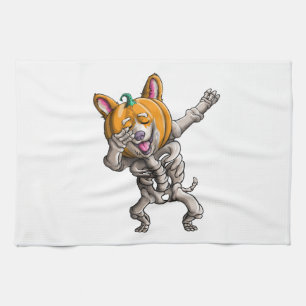 Dabbing Skeleton Corgi Cute Halloween Corgi Funny Tea Towel