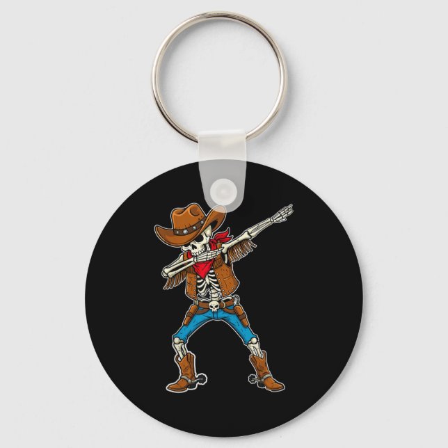 Dabbing Skeleton Cowboy Boys Halloween  Key Ring (Front)