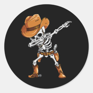 Dabbing Skeleton Cowboy Halloween Boys Men Funny Classic Round Sticker