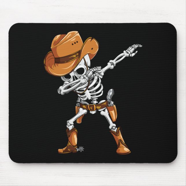 Dabbing Skeleton Cowboy Halloween Boys Men Funny Mouse Pad (Front)