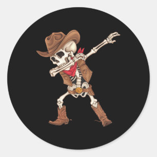Dabbing Skeleton Cowboy Halloween Costume Boys Men Classic Round Sticker