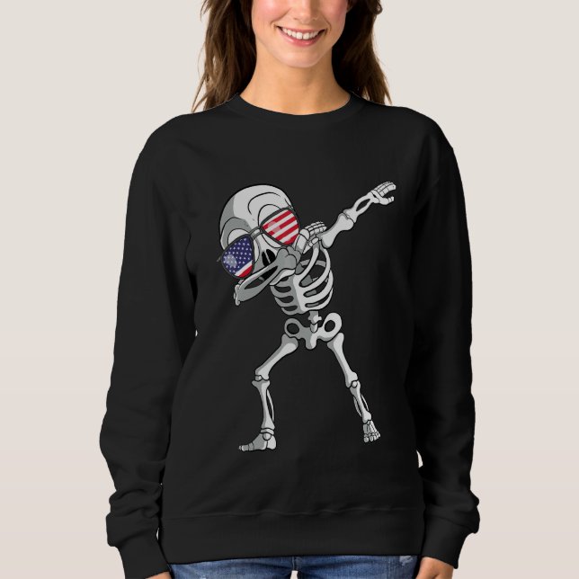 Dabbing Skeleton Dab Skeleton America Flag Sweatshirt (Front)