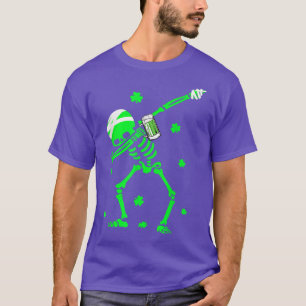 Dabbing Skeleton Drink Beer Irish Shamrock St Patr T-Shirt