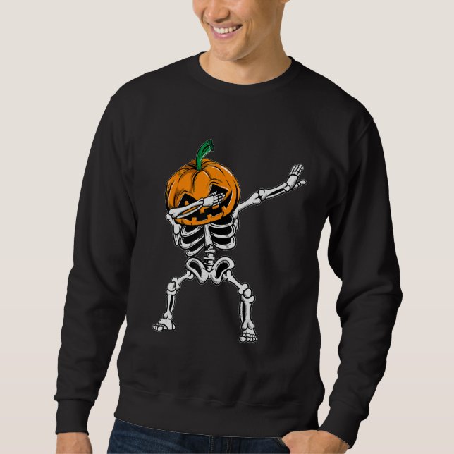 Dabbing Skeleton Halloween Ghost Party Costume Pum Sweatshirt (Front)