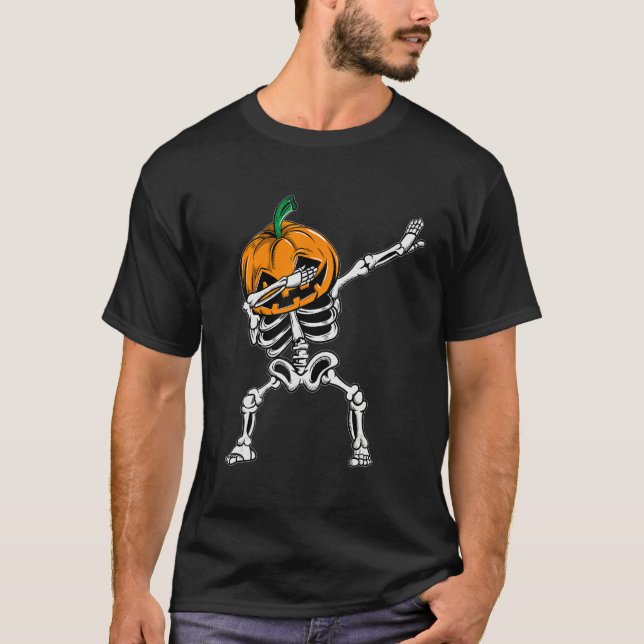 Dabbing Skeleton Halloween Ghost Party Costume Pum T-Shirt (Front)