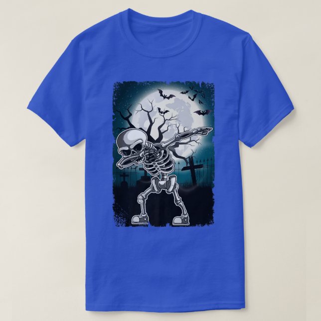 Dabbing Skeleton Halloween Kids Boys Cool  T-Shirt (Design Front)
