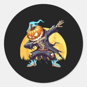 Dabbing Skeleton Headless Pumpkin Dab Dance Boys H Classic Round Sticker