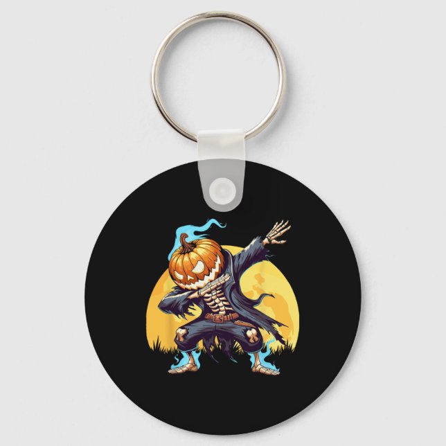 Dabbing Skeleton Headless Pumpkin Dab Dance Boys H Key Ring (Front)