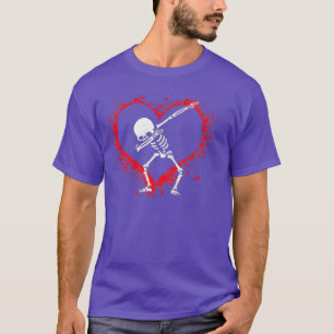 Dabbing Skeleton  Kids Heart Dab Boys Funny Valent T-Shirt