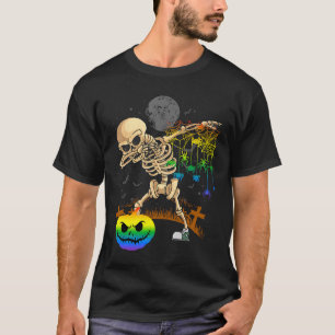Dabbing Skeleton LGBT Rainbow Flag Halloween Costu T-Shirt