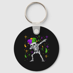 Dabbing Skeleton Mardi Gras Kids Boys Key Ring