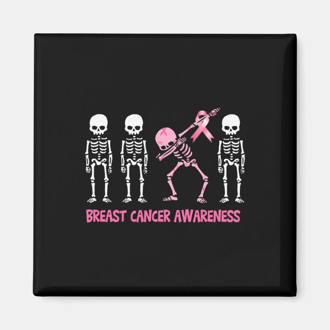 Dabbing Skeleton Pink Ribbon Breast Cancer Hallowe Magnet (Front)