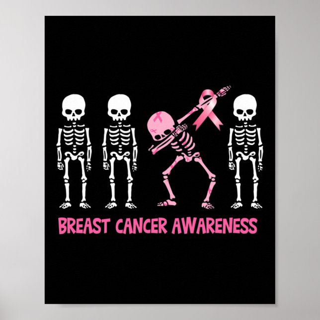 Dabbing Skeleton Pink Ribbon Breast Cancer Hallowe Poster (Front)
